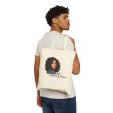 Load image into Gallery viewer, Tote Bag — Tribeca Salon Logo Canvas Tote with Curly Woman Illustration