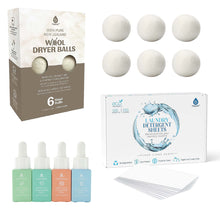 Load image into Gallery viewer, Eco-Friendly Laundry & Wellness Bundle – Detergent Sheets, Wool Dryer Balls, and Essential Oils