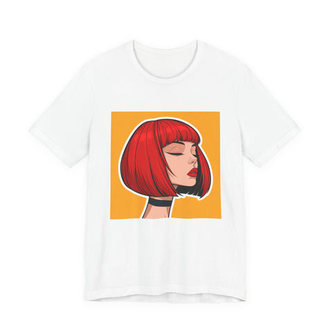 Red Bob Portrait Tee — Retro Pop Art Woman Graphic T-Shirt
