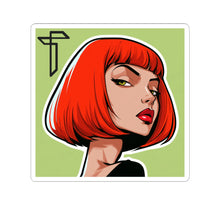 Load image into Gallery viewer, Red Bob Girl Kiss-Cut Sticker — Retro Pop Art Laptop Decal
