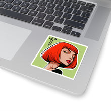 Load image into Gallery viewer, Red Bob Girl Kiss-Cut Sticker — Retro Pop Art Laptop Decal

