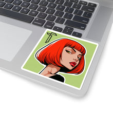 Load image into Gallery viewer, Red Bob Girl Kiss-Cut Sticker — Retro Pop Art Laptop Decal
