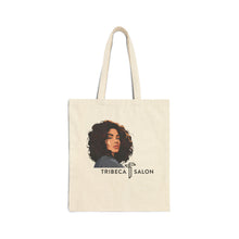 Load image into Gallery viewer, Tote Bag — Tribeca Salon Logo Canvas Tote with Curly Woman Illustration
