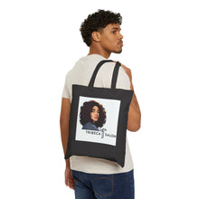 Load image into Gallery viewer, Tote Bag — Tribeca Salon Logo Canvas Tote with Curly Woman Illustration

