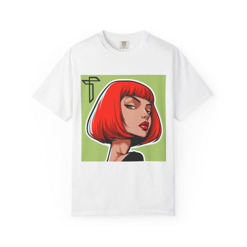 Red Bob Portrait T-Shirt — Retro Pop Art Female Illustration Tee
