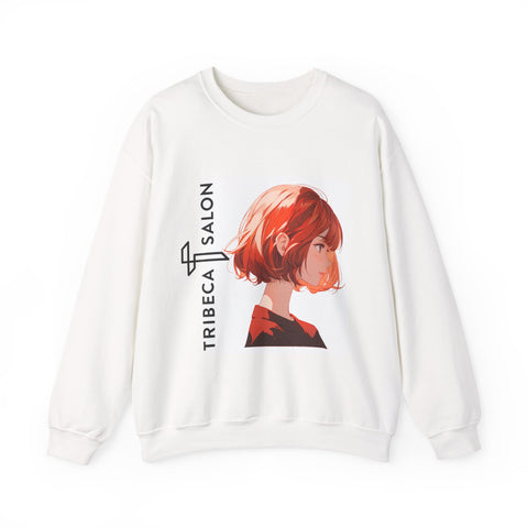 Salon Portrait Crewneck Sweatshirt — "Tribeca Salon" Red Bob Illustration